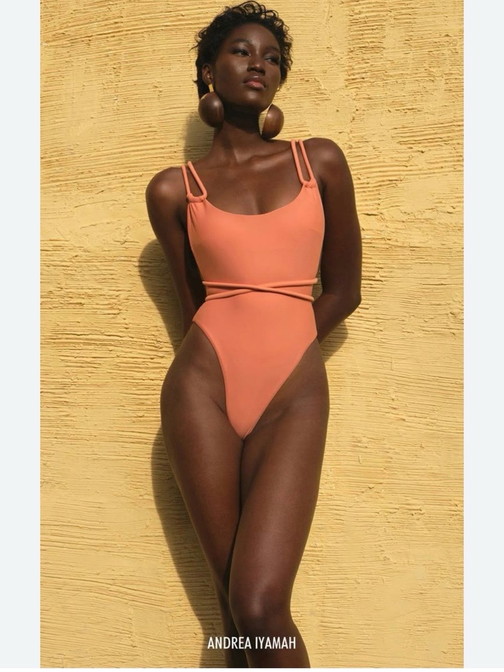 NWT Andrea Iyamah Lima High Cut Strappy One Piece Swimsuit Peach XXL